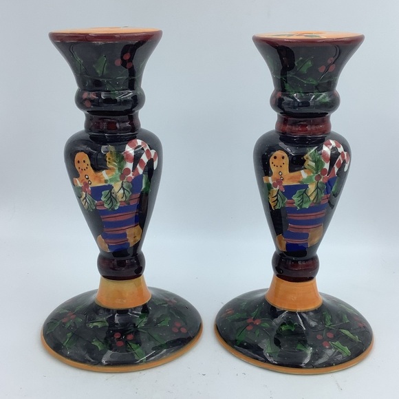2002 Lang “Primitive Colors Christmas” Candlestick Holders - Picture 1 of 7